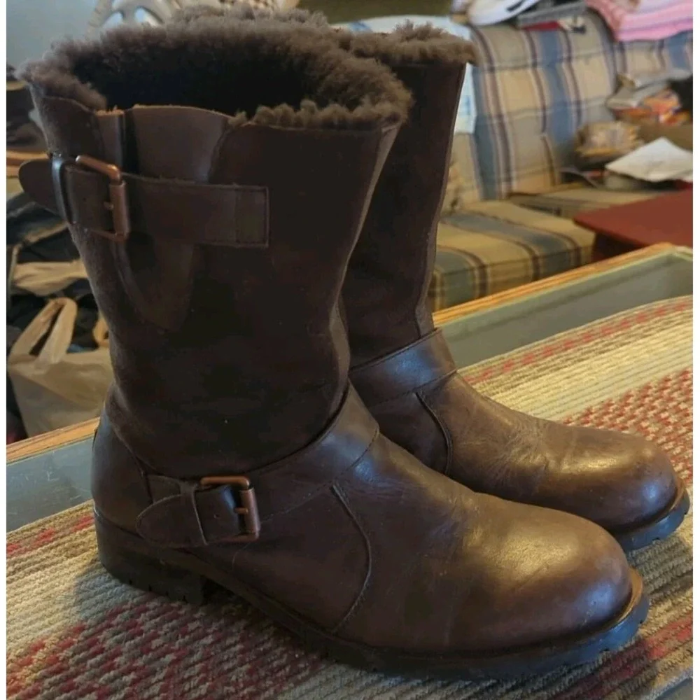 Australia Luxe Easy Rider Boots 11‎ M Brown Genuine Sheepskin Shearling EasyMoc